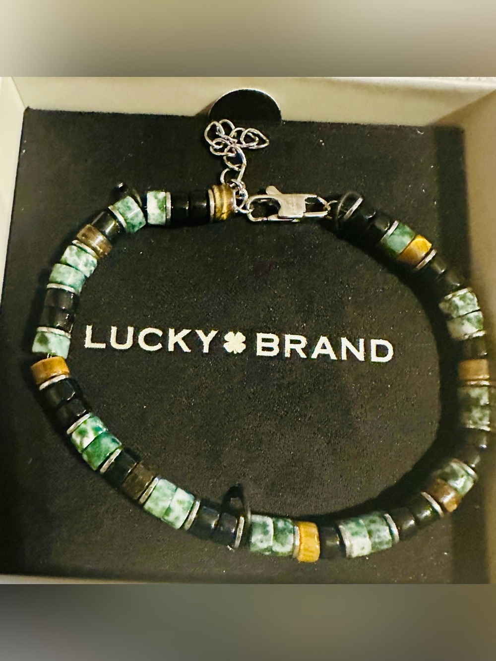 Lucky Brand Men’s Green and Brown  Beaded Bracelet.